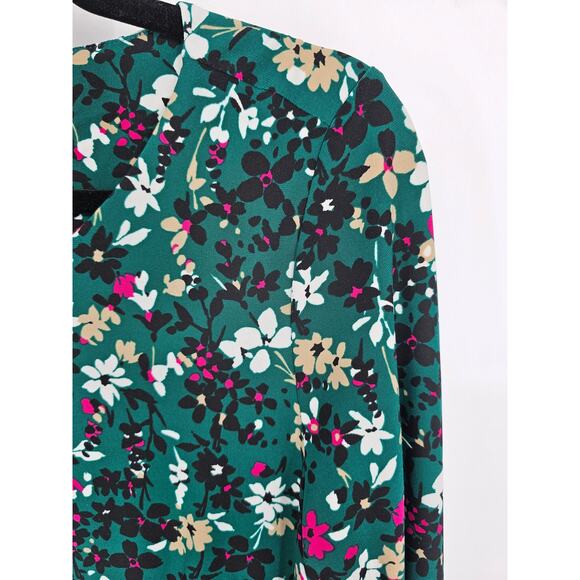 Tommy Hilfiger Womens Sz 14 Midi Length Dress Long Sleeve Green Floral Print - Picture 2 of 4